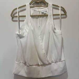 New York & Company White V-Neck Sleeveless Wrap Blouse | Good Used Condition